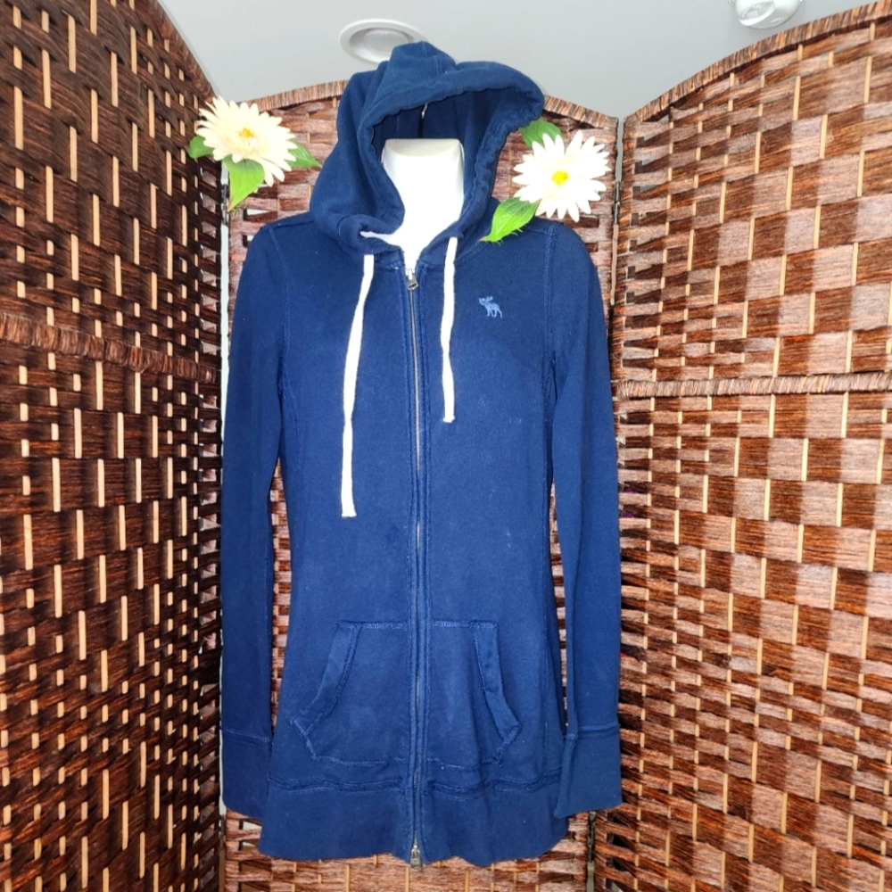Abercrombie & Fitch Womens Large Blue Full Zip Hoodie Logo Casual